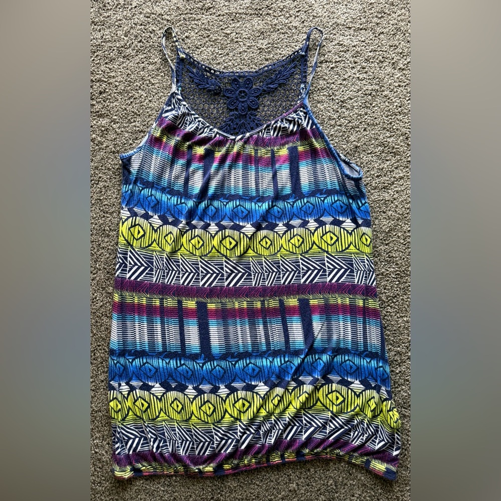 Blue and Yellow Geometric Women's tank top.
